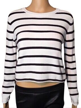 John Jenn Sweater Stripes Crew White Black Womens Size XS TP